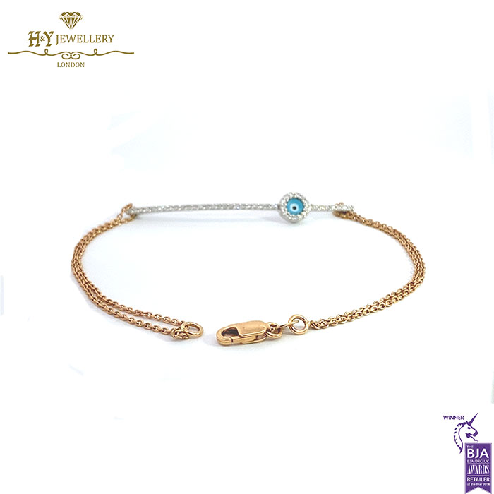 Rose Gold Brilliant Cut Diamond Protection from The Evil Eye Charm Bracelet - 0.18ct-17242