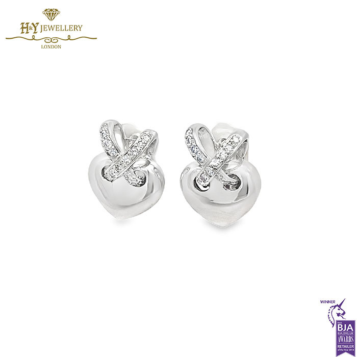 White Gold Brilliant Cut Diamond Heart Stud Earrings - 0.69ct-17247