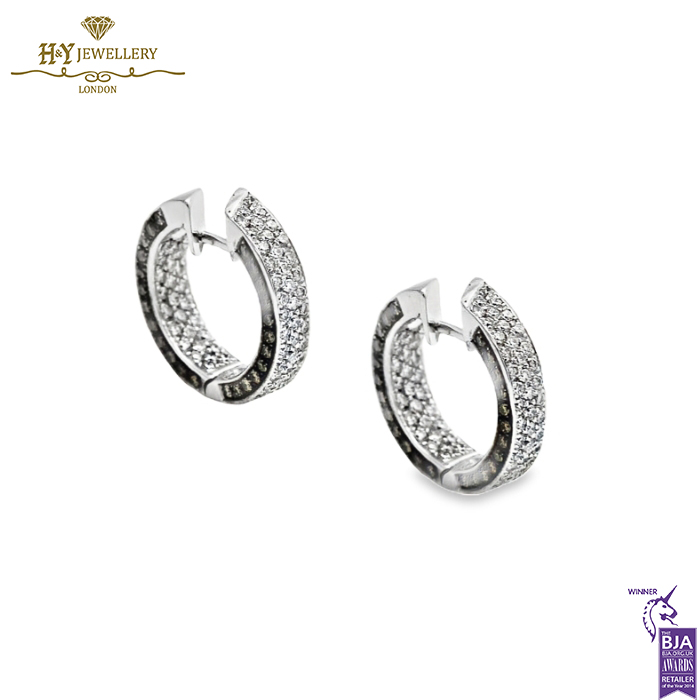 White Gold Brilliant Cut Cognac & Colorless Diamond Earrings - 3.94ct-0