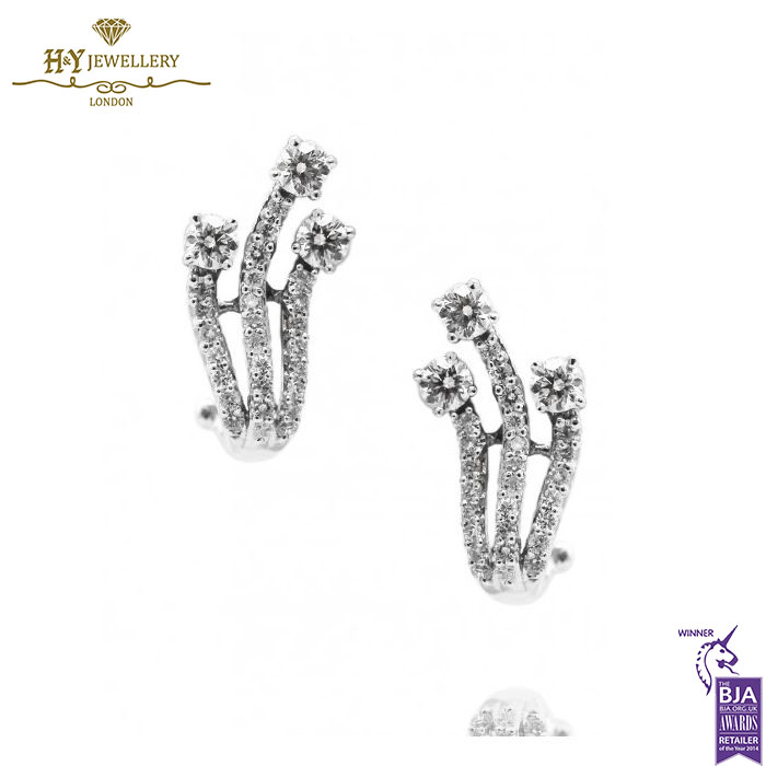 White Gold Brilliant Cut Diamond Earrings - 0.60 ct-0