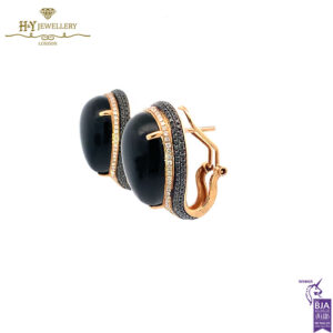 Rose Gold Pear Cut Black Onyx & Brilliant Cut Diamond Large Stud Earrings - 34.20ct-17363