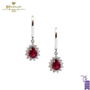 White Gold Pear Cut Ruby & Brilliant Cut Diamond Drop Earrings -2.59ct-0