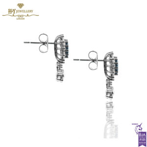 White Gold Oval Cut Royal Blue Sapphire & Brilliant Cut Diamond Earrings - 1.97ct-14485