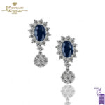 White Gold Oval Cut Royal Blue Sapphire & Brilliant Cut Diamond Earrings - 1.97ct-0