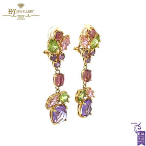 Yellow Gold Mix Cut Amethyst, Topaz, Peridot and Citrine Drop Chandelier Earrings -17256