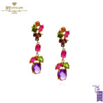 Yellow Gold Mix Cut Amethyst, Topaz, Peridot and Citrine Drop Chandelier Earrings -0