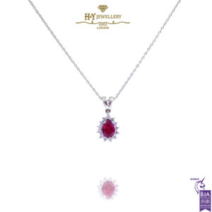 White Gold Pear Cut Ruby & Brilliant Cut Diamond Pendant - 1.40 ct -0