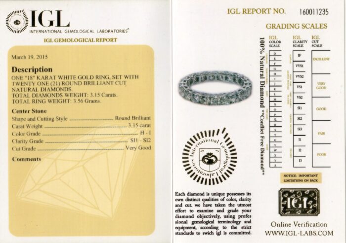 White Gold Brilliant Cut Diamond Full Eternity Ring - 3.15ct -10853