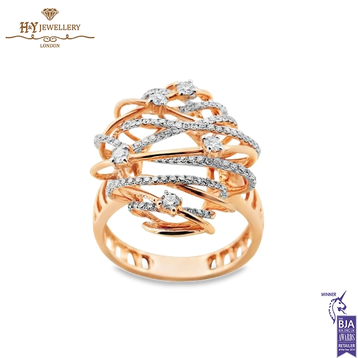 Rose Gold Brilliant Cut Diamond Spiral Design Ring - 0.54ct-0