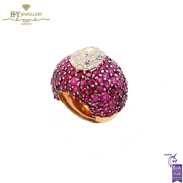 Yellow Gold Mix Cut Diamond & Brilliant Cut Ruby Filigree Design Ring - 10.50ct-17762