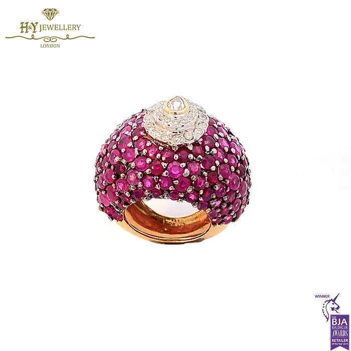 Yellow Gold Mix Cut Diamond & Brilliant Cut Ruby Filigree Design Ring - 10.50ct-17763