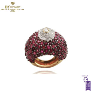 Yellow Gold Mix Cut Diamond & Brilliant Cut Ruby Filigree Design Ring - 10.50ct-0