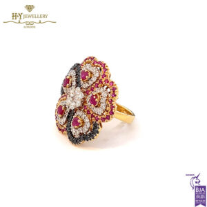 Yellow Gold Brilliant Cut Ruby & Diamond Flower Shape Ring - 4.40ct-17765