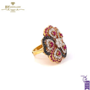 Yellow Gold Brilliant Cut Ruby & Diamond Flower Shape Ring - 4.40ct-17766