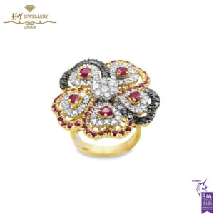 Yellow Gold Brilliant Cut Ruby & Diamond Flower Shape Ring - 4.40ct-0