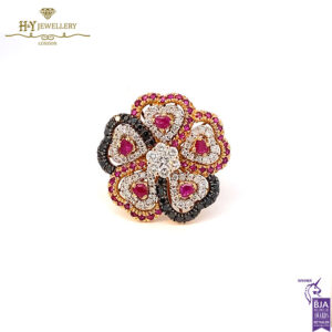 Yellow Gold Brilliant Cut Ruby & Diamond Flower Shape Ring - 4.40ct-17764
