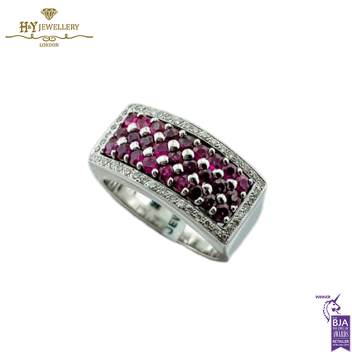 White Gold Brilliant Cut Diamond & Ruby Ring - 1.75ct-14748