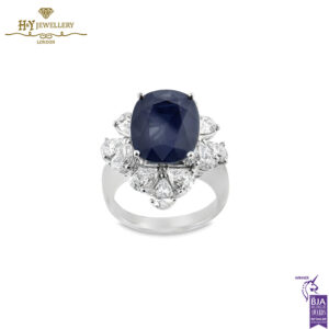 White Gold Oval Cut Deep Blue Sapphire & Pear Cut Diamond Ring - 7.65ct-0