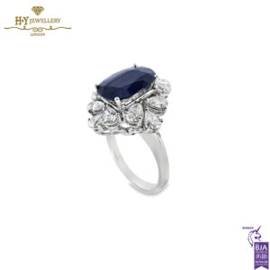 White Gold Oval Cut Deep Blue Sapphire & Pear Cut Diamond Ring - 7.65ct-14184