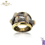 Yellow Gold Brilliant Cut White & Brown Diamond Ring - 2.39ct-0