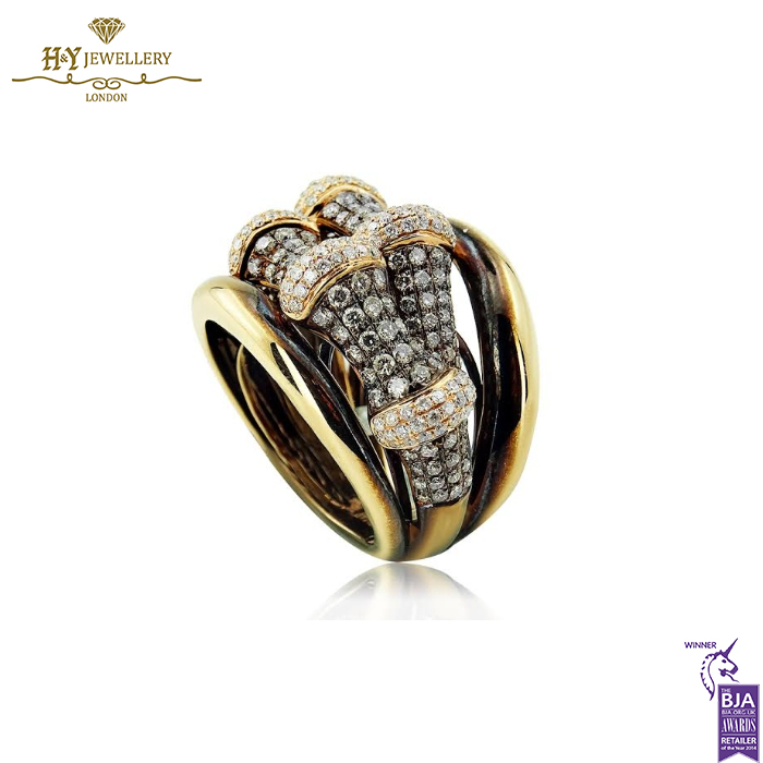 Yellow Gold Brilliant Cut White & Brown Diamond Ring - 2.39ct-14193