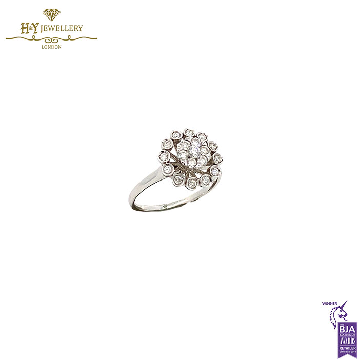 White Gold Brilliant Cut Diamond Floral Shape Engagement Ring - 0.41ct-17555