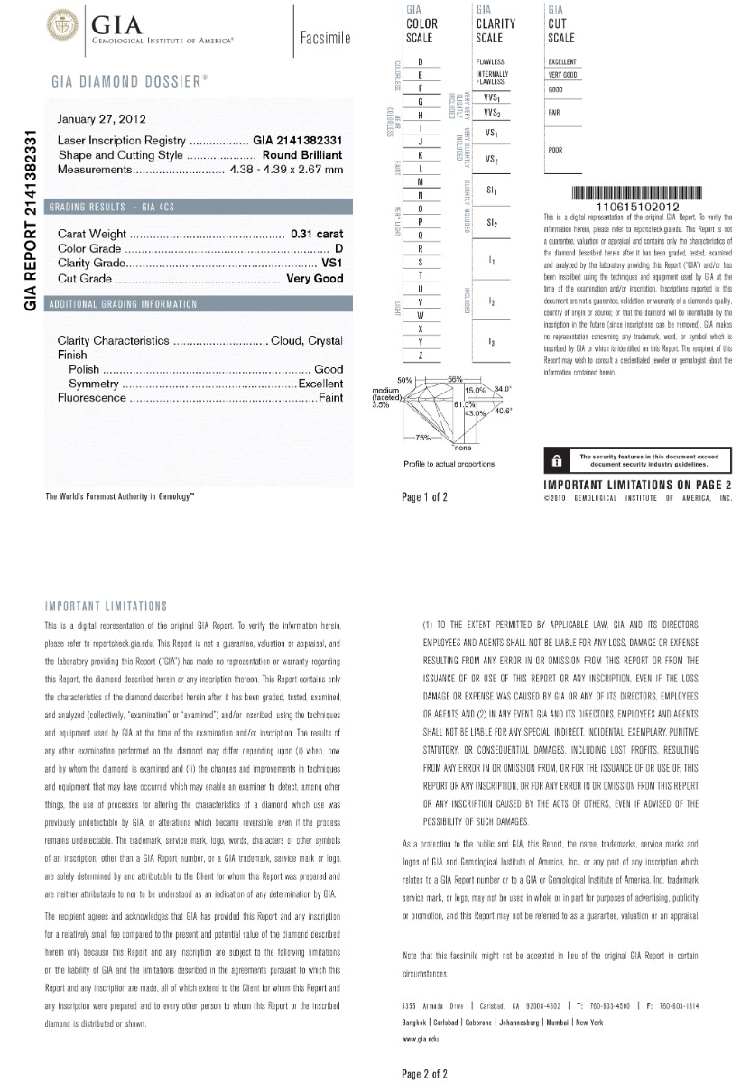 White Gold Brilliant Cut Diamond Classic Engagement Ring - 0.31ct-11787