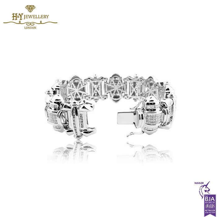 White Gold Mix Cut Diamond Large Unisex Bracelet - 12.42ct-15280