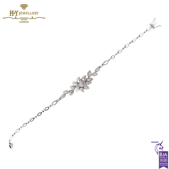 White Gold Brilliant Cut Diamond Leaf Bracelet - 1.53ct-0