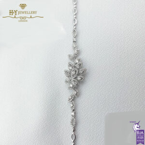 White Gold Brilliant Cut Diamond Leaf Bracelet - 1.53ct-17164