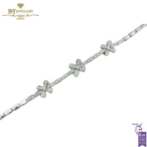 White Gold Brilliant Cut Diamond Flower Bracelet - 0.42ct -0