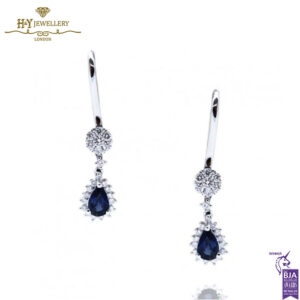 White Gold Pear Cut Royal Blue Sapphire & Brilliant Cut Diamond Earrings - 1.41ct-0