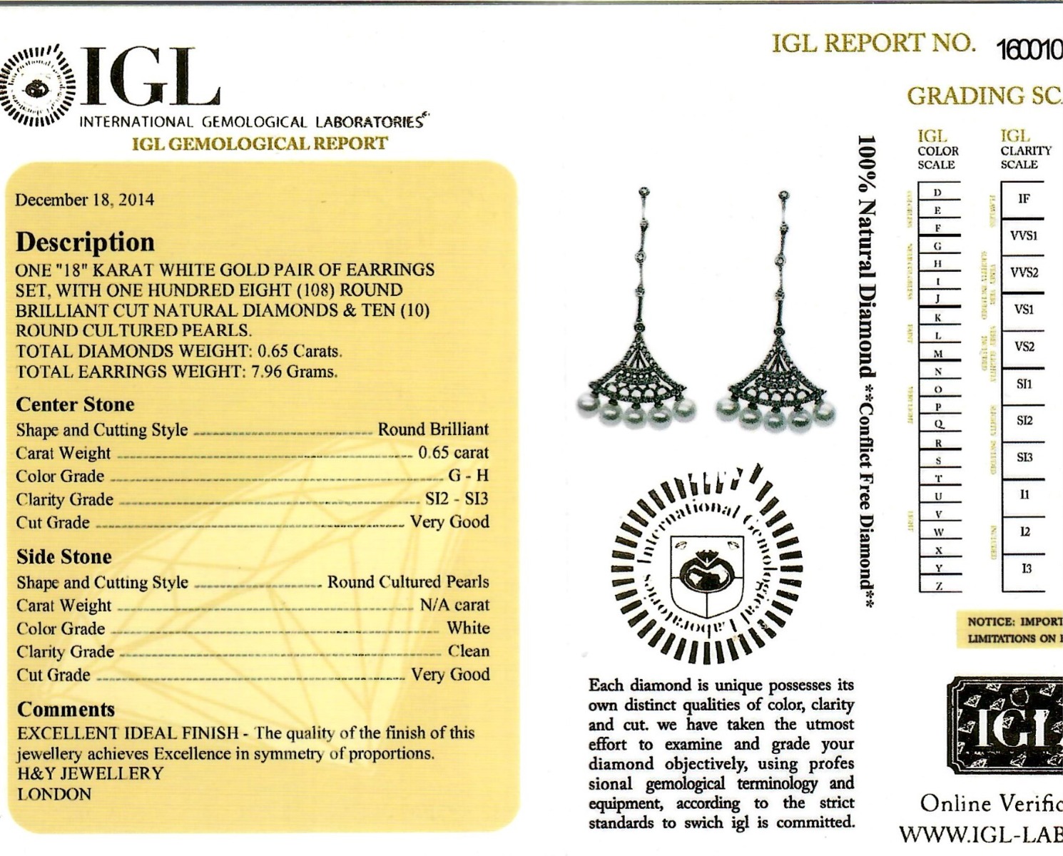 White Gold Pearl & Brilliant Cut Diamond Art Deco Earrings - 0.65ct-11763