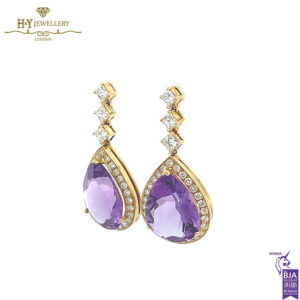 Yellow Gold Pear Cut Amethyst & Brilliant Cut Diamond Drop Earrings - 13.02ct-17259