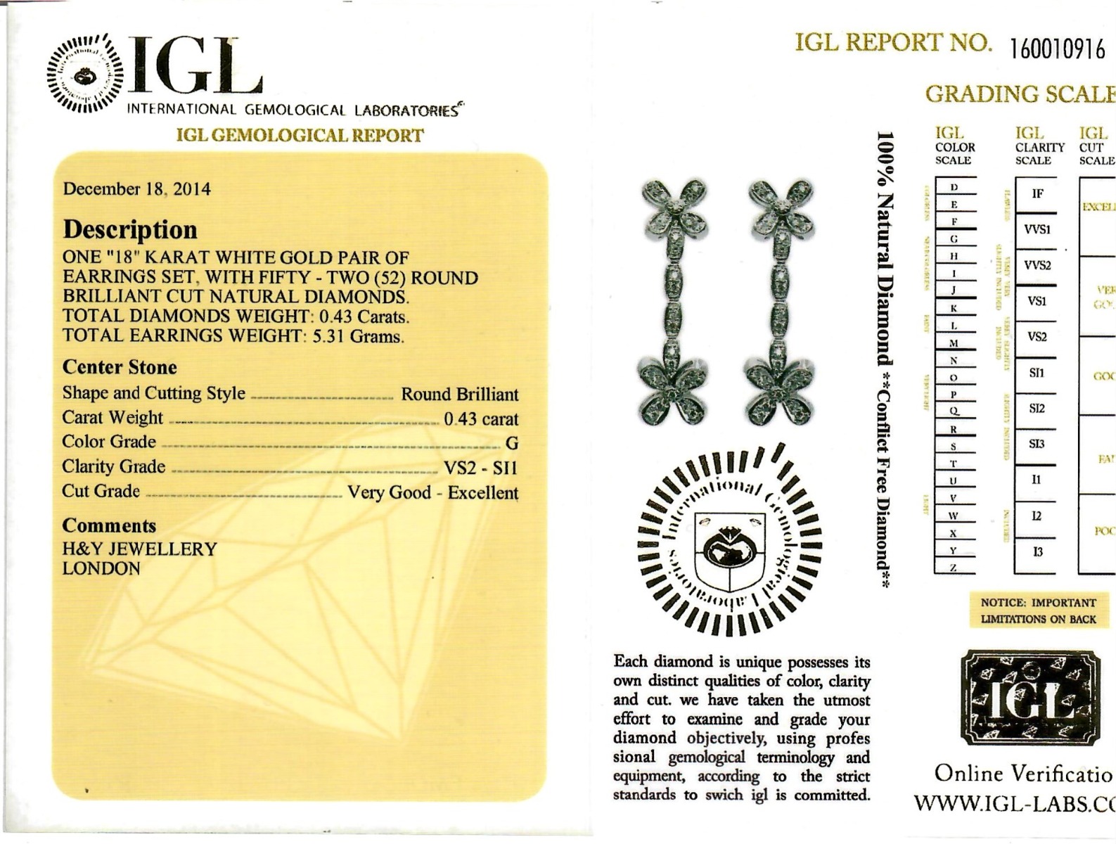 White Gold Brilliant Cut Diamond Flower Drop Earrings - 0.43ct-11765