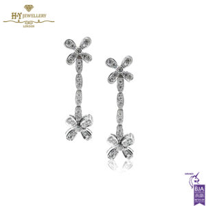 White Gold Brilliant Cut Diamond Flower Drop Earrings - 0.43ct-0