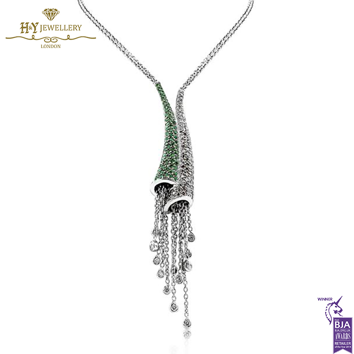 White Gold Brilliant Cut Peridot & Diamond Necklace - 0.64ct-0