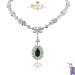 White Gold Pear Cut Emerald & Mix Cut Diamond Necklace - 6.38ct-0