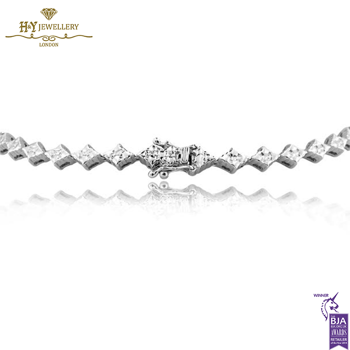 White Gold Pear Cut Emerald & Mix Cut Diamond Necklace - 6.38ct-15247