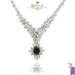 White Gold Oval Cut Emerald & Mix Cut Diamond Necklace - 7.67ct-0