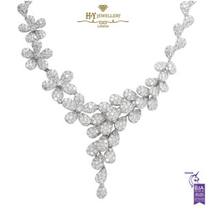 White Gold Brilliant Cut Diamond Pear Design Lily of The Valley Necklace - 13.56ct-0
