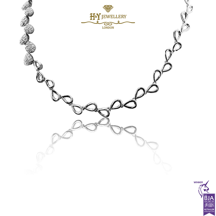 White Gold Brilliant Cut Diamond Pear Design Lily of The Valley Necklace - 13.56ct-15250