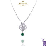 White Gold Pear Cut Emerald & Brilliant Cut Diamond Necklace - 2.29ct-0
