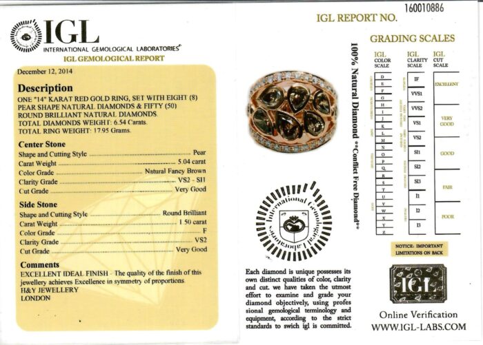 Rose Gold Pear Cut Natural Fancy Brown & Brilliant Cut Diamond Ring - 6.54ct-11456