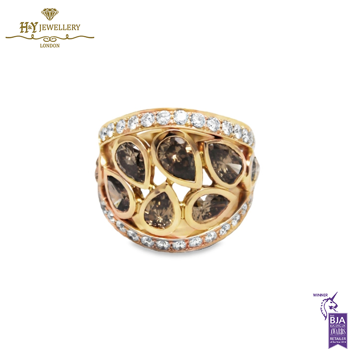 Rose Gold Pear Cut Natural Fancy Brown & Brilliant Cut Diamond Ring - 6.54ct-0