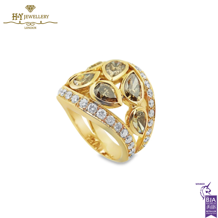 Rose Gold Pear Cut Natural Fancy Brown & Brilliant Cut Diamond Ring - 6.54ct-14014