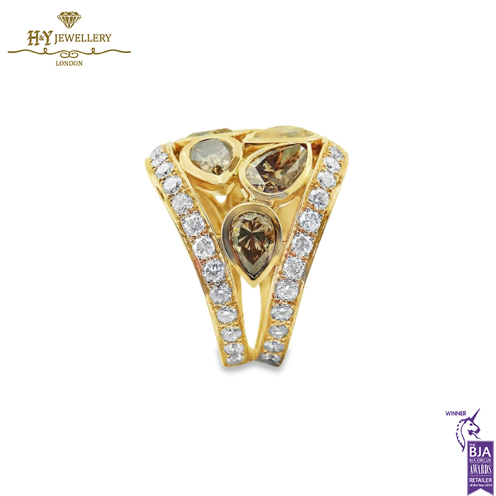 Rose Gold Pear Cut Natural Fancy Brown & Brilliant Cut Diamond Ring - 6.54ct-14015