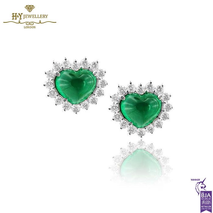 White Gold Heart Cut Emerald & Brilliant Cut Diamond Necklace & Earring Set - 10.42ct-14223
