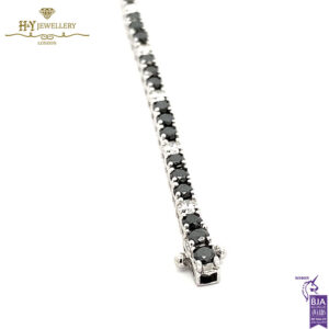 White Gold Brilliant Cut Onyx & Diamond Tennis Bracelet -0.98ct-17329