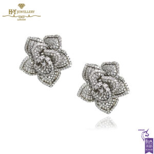 White Gold Brilliant Cut Diamond Flower Stud Earrings - 1.00ct-0